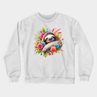 A sloth decorated with beautiful colorful flowers. Crewneck Sweatshirt